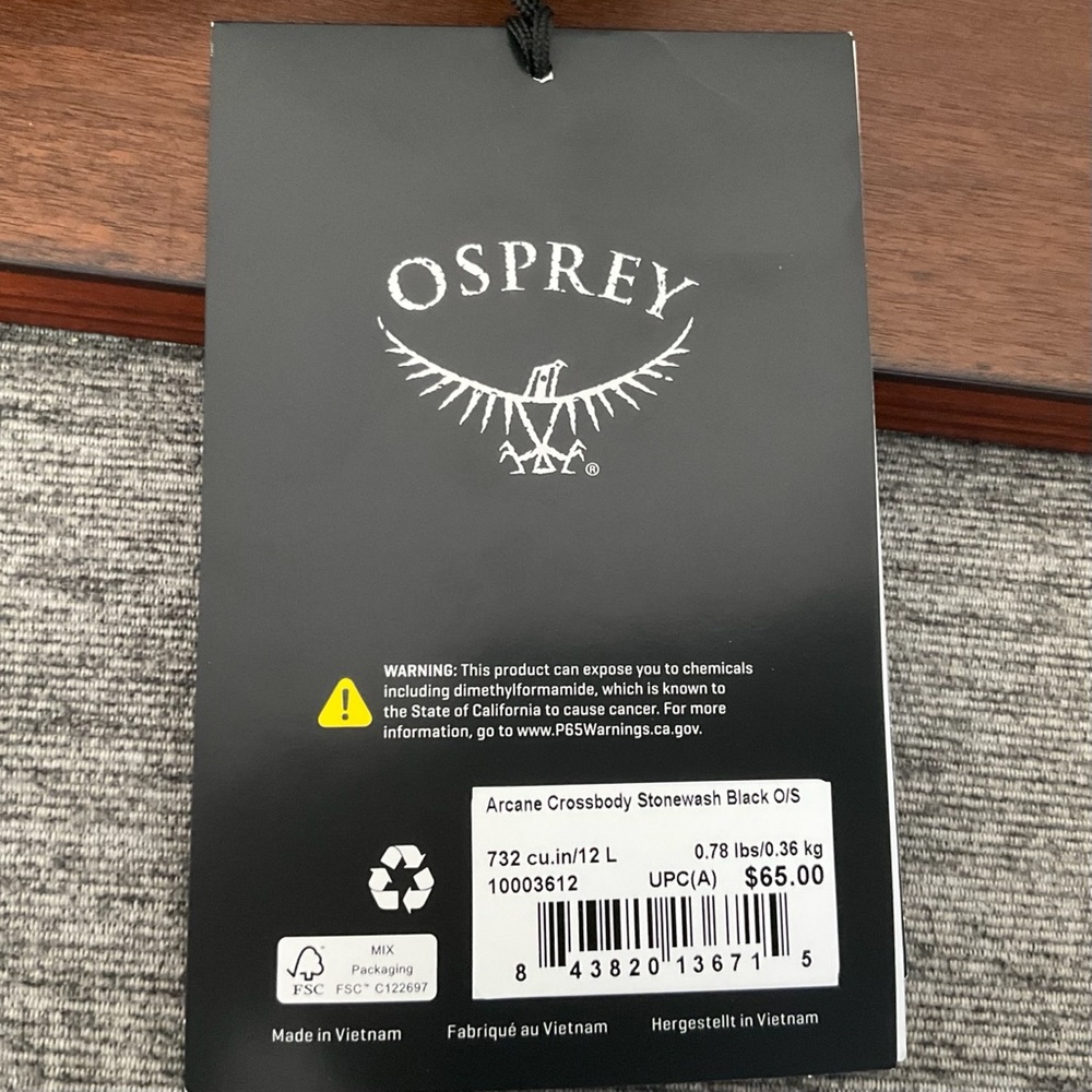 NWT Osprey Arcane 12L Tote Bag in Stonewash Black - Picture 12 of 12